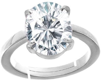 DAMBIWAL 9.25 Ratti White Zircon Stone Silver Adjustable Ring for Men and Women Metal Zircon Ring