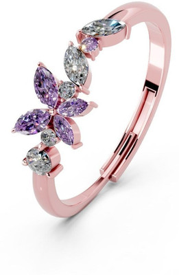 Miss Highness 925 Rose Gold Plated Butterfly Diamond Adjustable Ring – Gift for Women & Girls, Silver Cubic Zirconia Gold Plated Ring