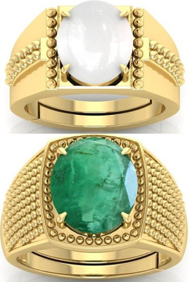 BHAIRAW GEMS Ratti Stone Adjustable Ring for Men & Women Stone Opal, Emerald Ring