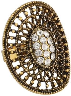 BHANA STYLE Gold Plated Stone Studded Alloy Floral Ring Alloy Cubic Zirconia Gold Plated Ring