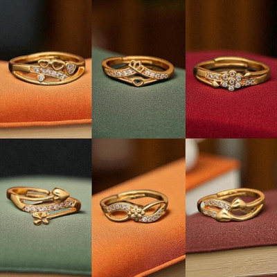 Hetshree Elegant Gold Combo Rings Collection Brass Diamond Gold Plated Ring