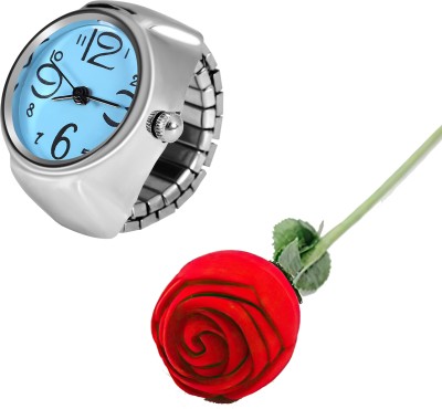 Fashion Frill Valentine Gift For Girlfriend Watch Rings For Women Blue Ring with Red Rose Alloy Silver Plated Ring