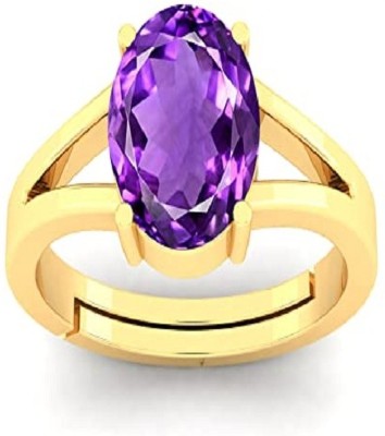 BHAIRAW GEMS Brass Amethyst Gold Plated Ring