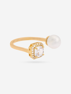 Kushal's Fashion Jewellery Pearl Gold-Plated Party Zircon Trendy Finger Ring Copper Gold Plated Ring