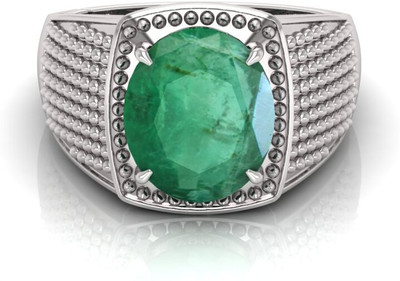 TODANI JEMS 9.25 Ratti Panna Gemstone Adjustable Ring With Lab CertificateFF Shell Emerald Rhodium Plated Ring