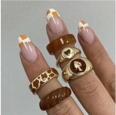 Arzonai Beautiful Brown Chunky Chocolate Ring Y2K Set of 5 rings For women and Girls Metal Ring Set