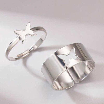 Alviira Butterfly Couple Ring for Lovers valentines Gift Alloy Silver Plated Ring Set Stainless Steel Cubic Zirconia Platinum Plated Ring Set