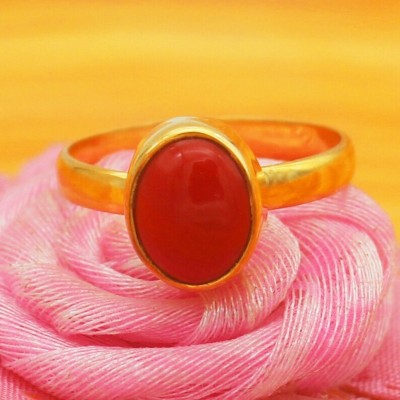 Ceylonmine01 Red Coral Moonga Panchdhatu ring for men and women Brass Coral ring Brass Coral Gold Plated Ring