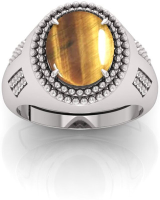 lilagems 11.25 Ratti Tiger Eye Gemstone Ring Adjustable For Unisex With Lab Certificate Metal Quartz Silver Plated Ring