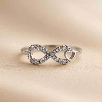 lxora LXORA Infinity Heart Cubic Zirconia Adjustable Silver Ring for Women & Girls Copper Cubic Zirconia Sterling Silver Plated Ring