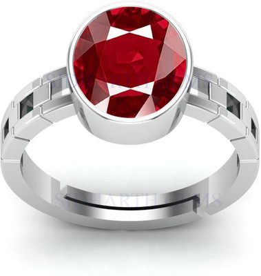 Sidharth Gems Brass Ruby Silver Plated Ring