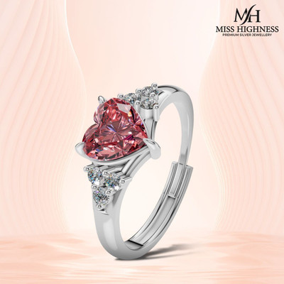 Miss Highness Red Heart Zircon Diamond Adjustable Ring – Luxury Gift for Women & Girls, Sterling Silver Cubic Zirconia Rhodium Plated Ring