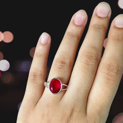 Chopra Gems Ruby Ring Certified Manik Astrological Stone Stone Ruby Brass Ruby Silver Plated Ring