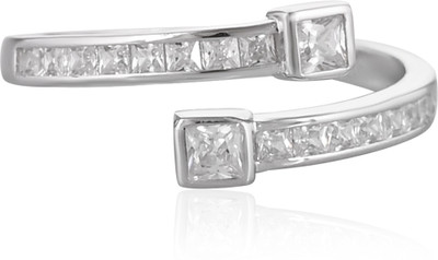 Shubhamkriti Jewels Adjustable Open Band Princess-Cut Silver Cubic Zirconia Silver Plated Ring