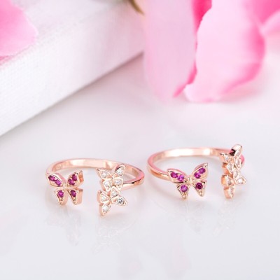 ZAVYA Butterfly Studded Rose Gold 925 Sterling Silver Cubic Zirconia Sterling Silver Plated Toe Ring