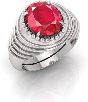 Pranjal Gems Stone Ruby Silver Plated Ring