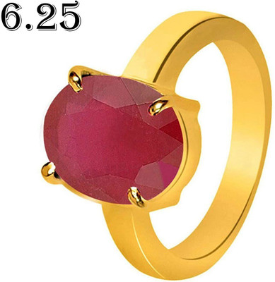 Gemzonite Manik Ring Natural Stone Ruby unheated & Untreated stone for Men & Women Brass Ruby Gold Plated Ring