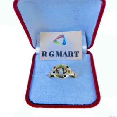 R G MART Trishakti Rudraksha 7 Stone With Para Yantra Brass Gold Plated Ring