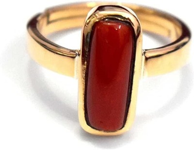 EVERYTHING GEMS 7.25 Ratti 6.55 Carat Coral stone Moonga Stone Certified UnheatedFor Unisex Brass Coral Gold Plated Ring