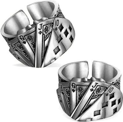 MB MINBLOW Stylish Funky Trending Adjustable Ace King Queen Jack Playing Tash/Cards Design Alloy Silver Plated Ring