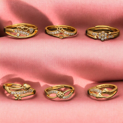 brado jewellery Pack of 6 Stylish Finger ,designed for women and girls Brass Diamond Gold Plated Ring