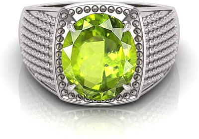 TODANI JEMS 9.25 Ratti Peridot Gemstone Adjustable Ring With Lab CertificateFF Shell Peridot Rhodium Plated Ring