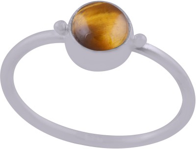 Silver And Gem SGE Natural Tiger Eye 6mm Round Shape Gemstone 925 Sterling Solid Silver Ring Sterling Silver Silver Plated Ring