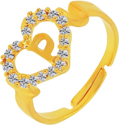 Devora Valentine Heart shape P letter alphabet love ring for womens and Girls Alloy Zircon Gold Plated Ring