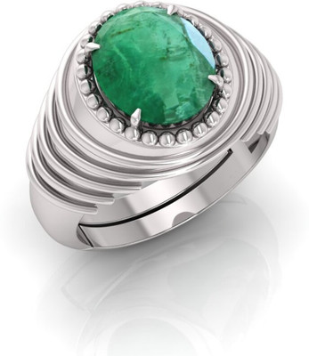 TODANI JEMS 14.25 Ratti Panna Gemstone Adjustable Ring With Lab CertificateD Stone Emerald Silver Plated Ring