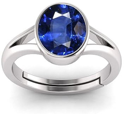 DAMBIWAL 9.25 Ratti Neelam Blue Sapphire Adjustable Silver Ring With Lab Certificate Metal Sapphire Ring