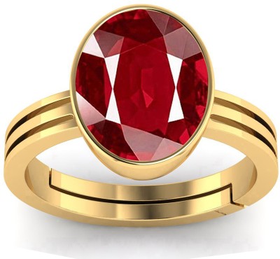 barmunda gems 9.25 Ratti Created Ruby Manik Adjustable Ring for Men & Women by Lab Certified Brass Ruby Ring