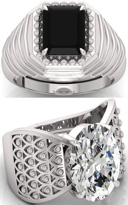 BHAIRAW GEMS Moonstone Stone Silver Adjustable Ring Stainless Steel Ring