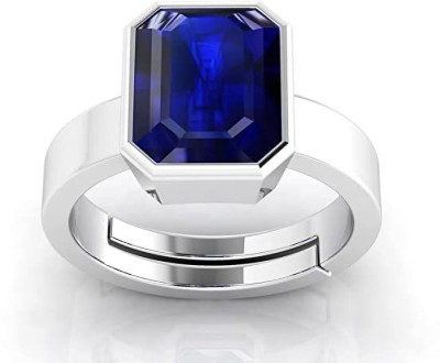 Anuj Jems Blue Sapphire Adjustable Ring Silver Plated 10.25 Ratti 9.00 Carat Unheated Brass Sapphire Silver Plated Ring