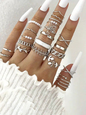 Jewels Galaxy Alloy Pearl Silver Plated Stack Ring