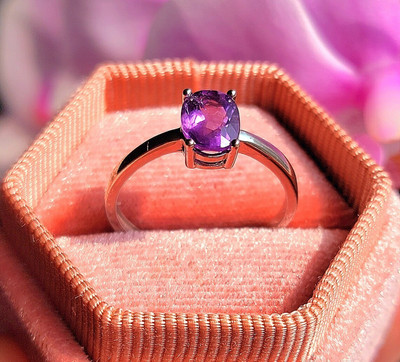 Gemzonite Amethyst Ring Katela Ring Original Certified Purple Natural Jamuniya Stone Ring Brass Amethyst Silver Plated Ring