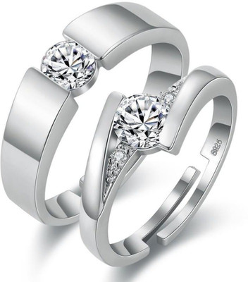 VIANSH Adjustable Couple Rings Combo for Lovers Brass, Stainless Steel, Copper Cubic Zirconia Rhodium, Silver, Titanium Plated Ring