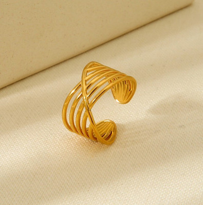BLINGEE Rings for Women Girls Anti Tarnish Waterproof w/ Box Daily Wear Adjustable Open Stainless Steel Gold Plated Ring