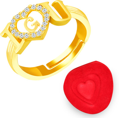 MEENAZ Valentine Heart i Love you Silver Ring for Girls women G letter lovers party Alloy, Metal, Copper, Crystal, Stone Crystal, Zircon, Cubic Zirconia, Diamond Gold Plated Ring Set