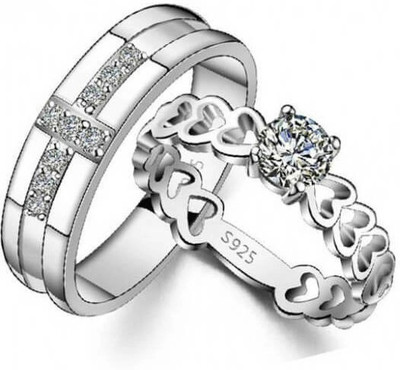 Vibeesle Adjustable Couple Rings Combo for Lovers Brass, Stainless Steel, Copper, Brass Cubic Zirconia Rhodium, Silver, Titanium Plated Ring Set