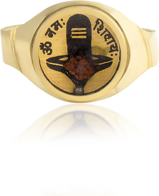 lilagems Shivling Rudraksha Jadit Parad Mani Naav Ki Keel Yukt RIng Brass Gold Plated Ring
