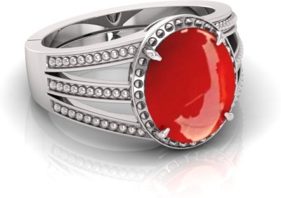TODANI JEMS Natural 14.25 Ratti Munga Gemstone Adjustable Ring With Lab Certificate Brass Coral Silver Plated Ring