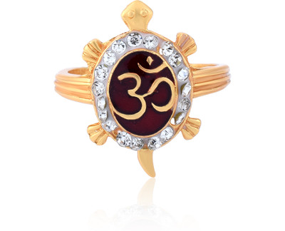 morir Gold Plated Brass Cz Stone Red Enamel Vastu Fengshui Om Tortoise(Kachua) Ring Brass Cubic Zirconia Gold Plated Ring