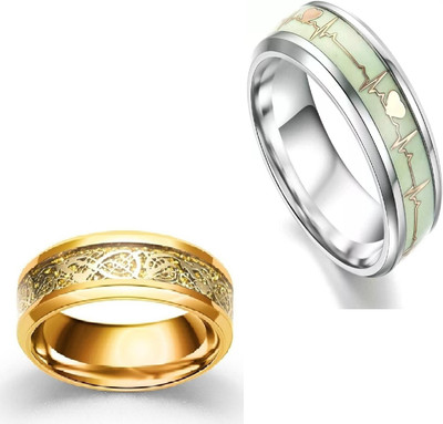 Neerajyoti Combo Gold Dragon & Ecg Glow Ring Stainless Steel Titanium Plated Ring