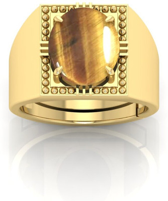 Pranjal Gems 12.25 Ratti Tiger Gemstone Adjustable Ring With Lab CertificateOJ Crystal Gold Plated Ring
