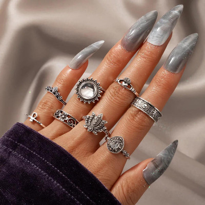 YU Fashions Steel Silver Plated Ring Set