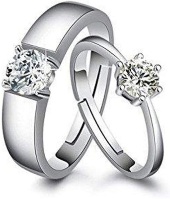 kripalu High Polish Couple Rings for Girls and Boys Valentine Day Propose Your Girlfrien Brass Diamond Silver Plated Ring