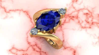 KUSHMIWAL GEMS 7.25 Ratti 6.00 Crt AA++ Certified Blue Sapphire Ring Nilam/Neelam Stone Ring Brass Sapphire Gold Plated Ring