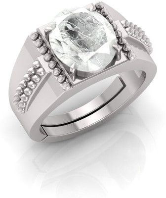 Pranjal Gems 14.25 Ratti Safed Pukhraj Gemstone Adjustable Ring With Lab CertificateAG Stone Sapphire Silver Plated Ring