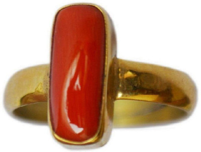 Gemzonite 5.25 Carat Coral Moonga Stone Brass Plated Spiritual Adjustable Ring Copper Coral Ring