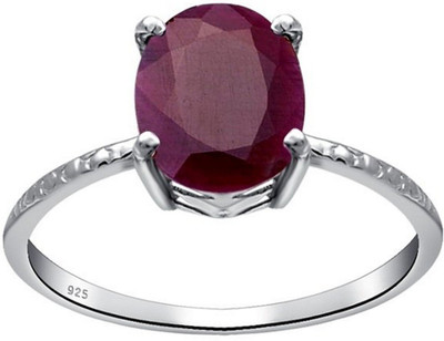 Gemzonite Ruby Ring Certified Manik Astrological Stone Stone Ruby Silver Plated Ring